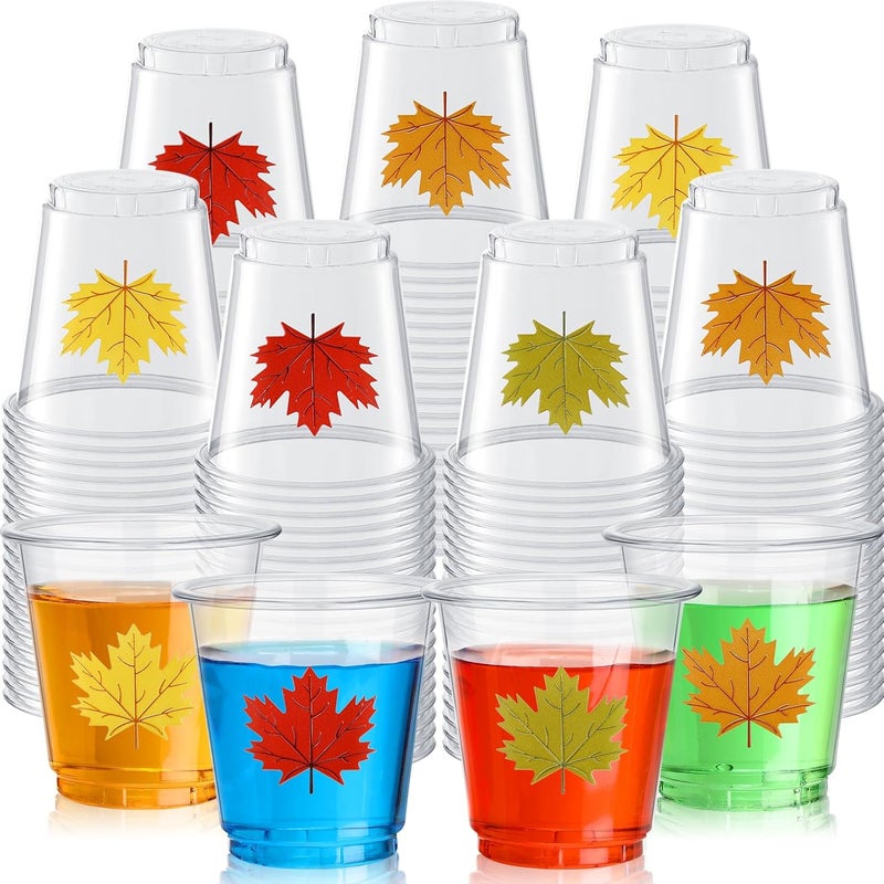 Widecook 300 Pack 3 oz Thanksgiving Plastic Shot Glasses Thanksgiving Disposable Shot Cups Bulk Clear Mini Maple Leaf Tasting Cups for Autumn Fall Whiskey Party Favors Drinking Supplies - Image 1